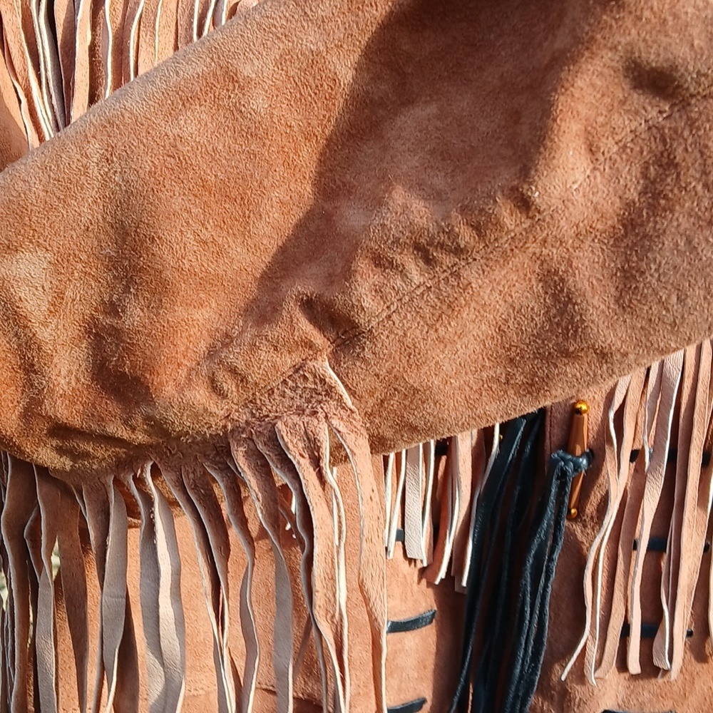REAL LEATHER SUEDE FRINGE JACKET SZ M - Picture 9 of 12